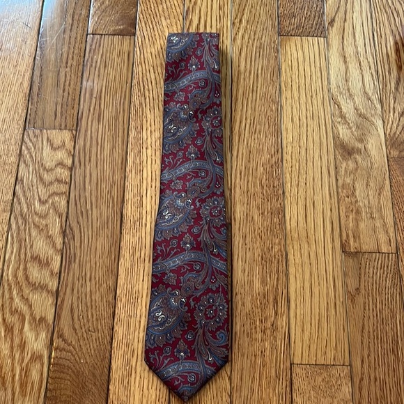 Vintage Burberry Silk Paisley Tie Burberrys Deep Red Blue Formal Wedding